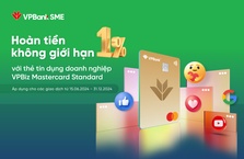 Hoàn tiền không giới hạn tới 1% cho mọi chi tiêu qua thẻ tín dụng VPBiz Mastercard Standard