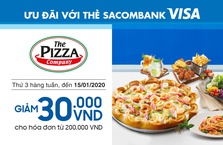 The Pizza Company ưu đãi cho chủ thẻ Sacombank Visa
