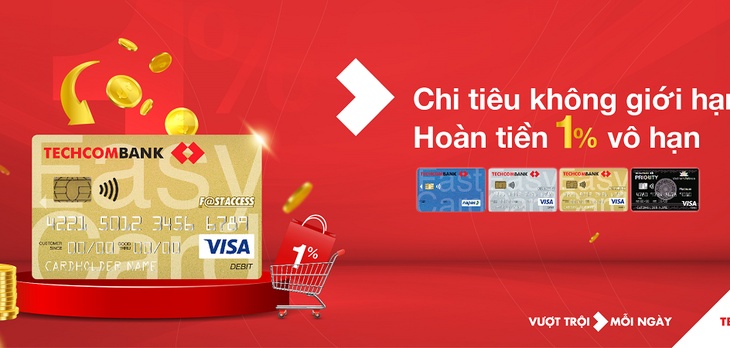 Tận hưởng ưu đãi vô hạn và hoàn tiền 1% không giới hạn với thẻ thanh toán Techcombank