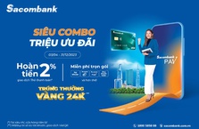 Chủ thẻ thanh toán Sacombank có cơ hội trúng vàng SJC và được hoàn đến 2,7 triệu đồng khi chi tiêu qua thẻ