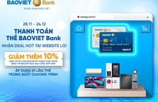 Giảm ngay 10% tối đa 1.000.000 VND khi mua sắm bằng thẻ BAOVIET Bank trên website của LG