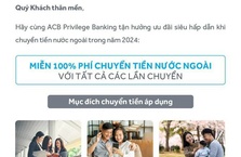 ACB miễn phí chuyển tiền quốc tế đi năm châu