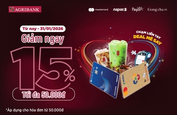 Ưu đãi giảm 15% tại Gongcha khi thanh toán chạm thẻ Agribank trên Payoo POS tại các cửa hàng Gongcha