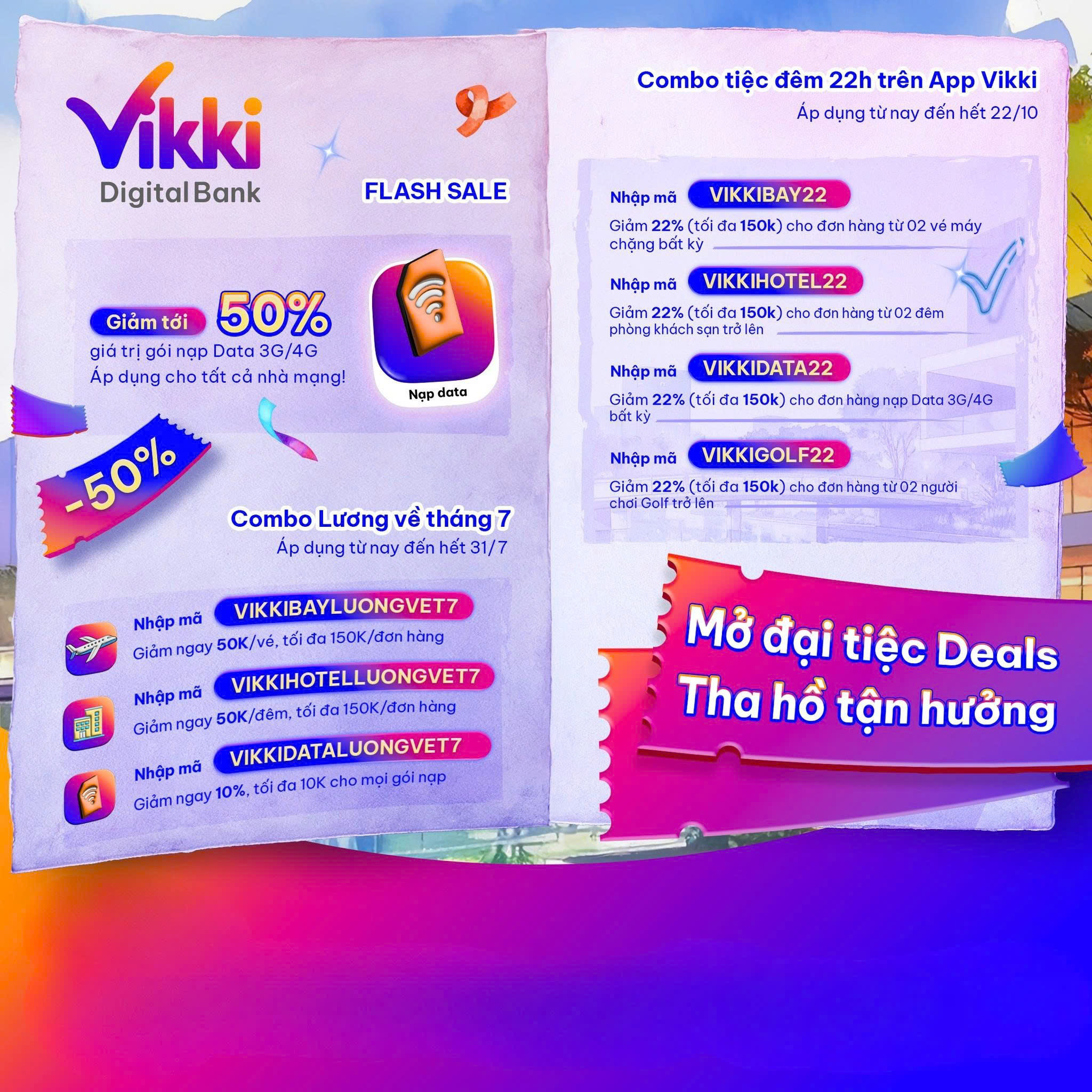 Săn deal vé máy bay, data, khách sạn và sân golf từ 22h trên Vikki