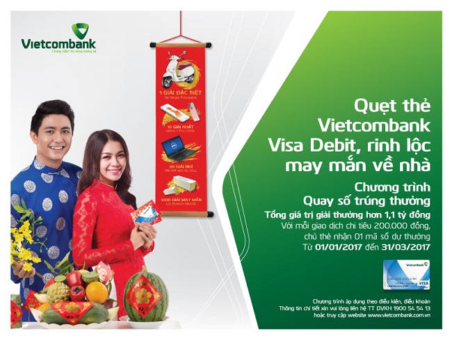 Chương trình khuyến mại quẹt thẻ Vietcombank Visa Debit, rinh lộc may mắn về nhà