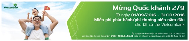 Chương trình “Miễn phí phát hành/phí thường niên” cho tất cả thẻ ghi nợ/tín dụng Vietcombank
