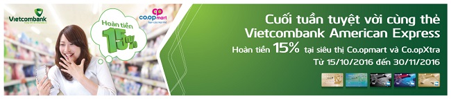 Thông báo trả thưởng Chương trình khuyến mãi “Cuối tuần tuyệt vời cùng thẻ Vietcombank American Express” – Ưu đãi tại siêu thị Co.opmart và Co.opXtra