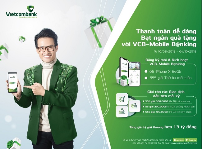 Vietcombank triển khai Chương trình khuyến mại “Thanh toán dễ dàng – Bạt ngàn quà tặng với VCB – Mobile B@nking”