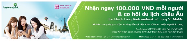 Vietcombank và M-Service phối hợp thực hiện chương trình khuyến mại dành cho các khách hàng sử dụng Ví điện tử MoMo