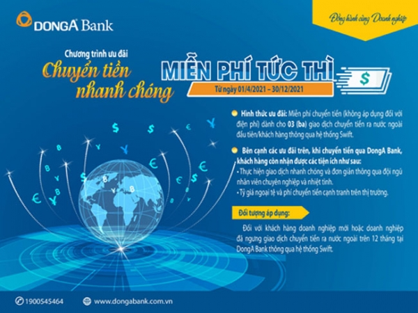 DongA Bank ưu đãi miễn phí chuyển tiền quốc tế dành cho khách hàng doanh nghiệp