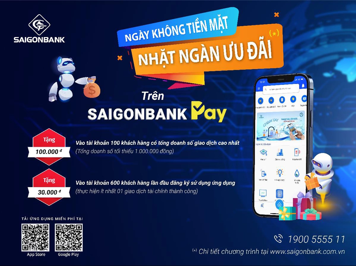 Khách hàng nhận ưu đãi hoàn tiền khi sử dụng dịch vụ SaiGonBank Pay