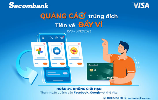 Chu the Sacombank Visa nhan hoan tien khong gioi han
