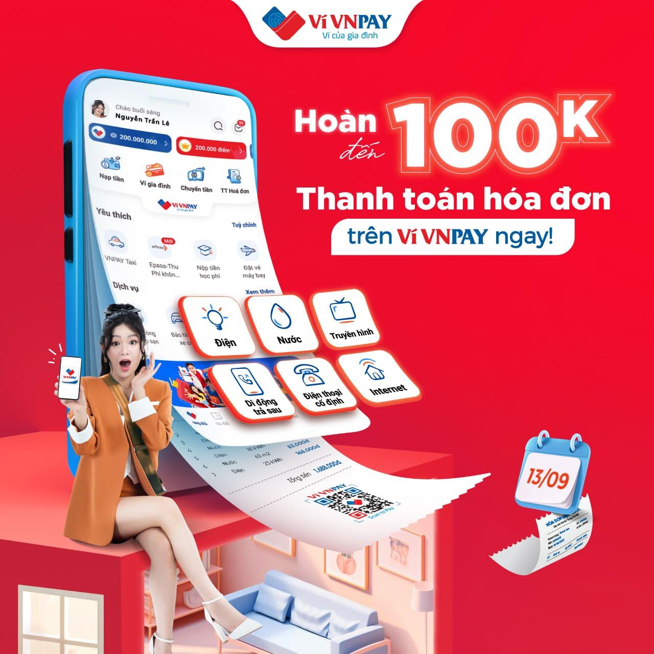 Ưu đãi tới 100.000 đồng tại flash sale diễn ra vào ngày 13/9 trên ví VNPAY. 