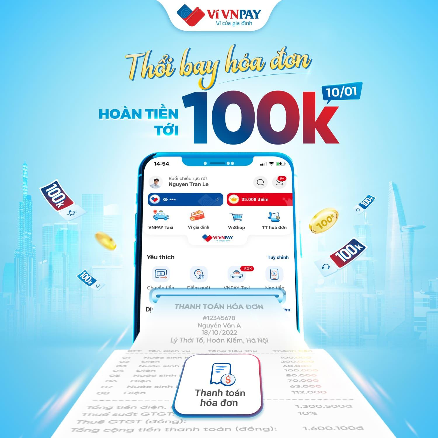 Ưu đãi tới 100.000 đồng tại flashsale thanh toán hóa đơn ngày 10/01 trên Ví VNPAY.