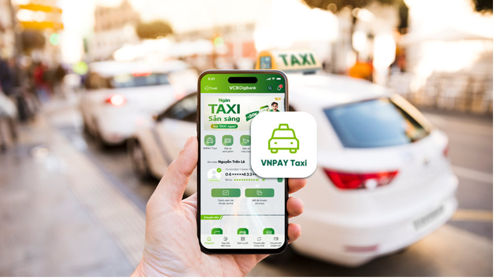 Mở app ngân hàng, chọn VNPAY Taxi để di chuyển tiết kiệm hơn.