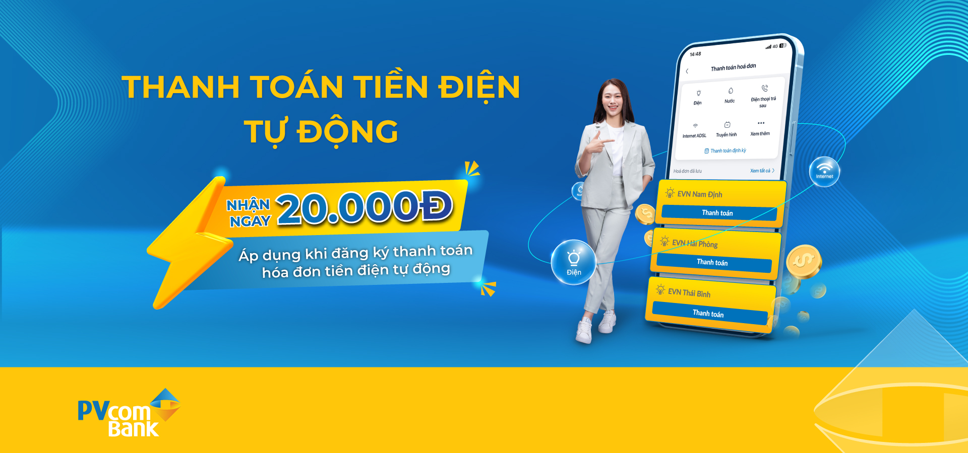 Ưu đãi khi đăng ký dịch vụ thanh toán hóa đơn tiền điện tự động trên PVConnect