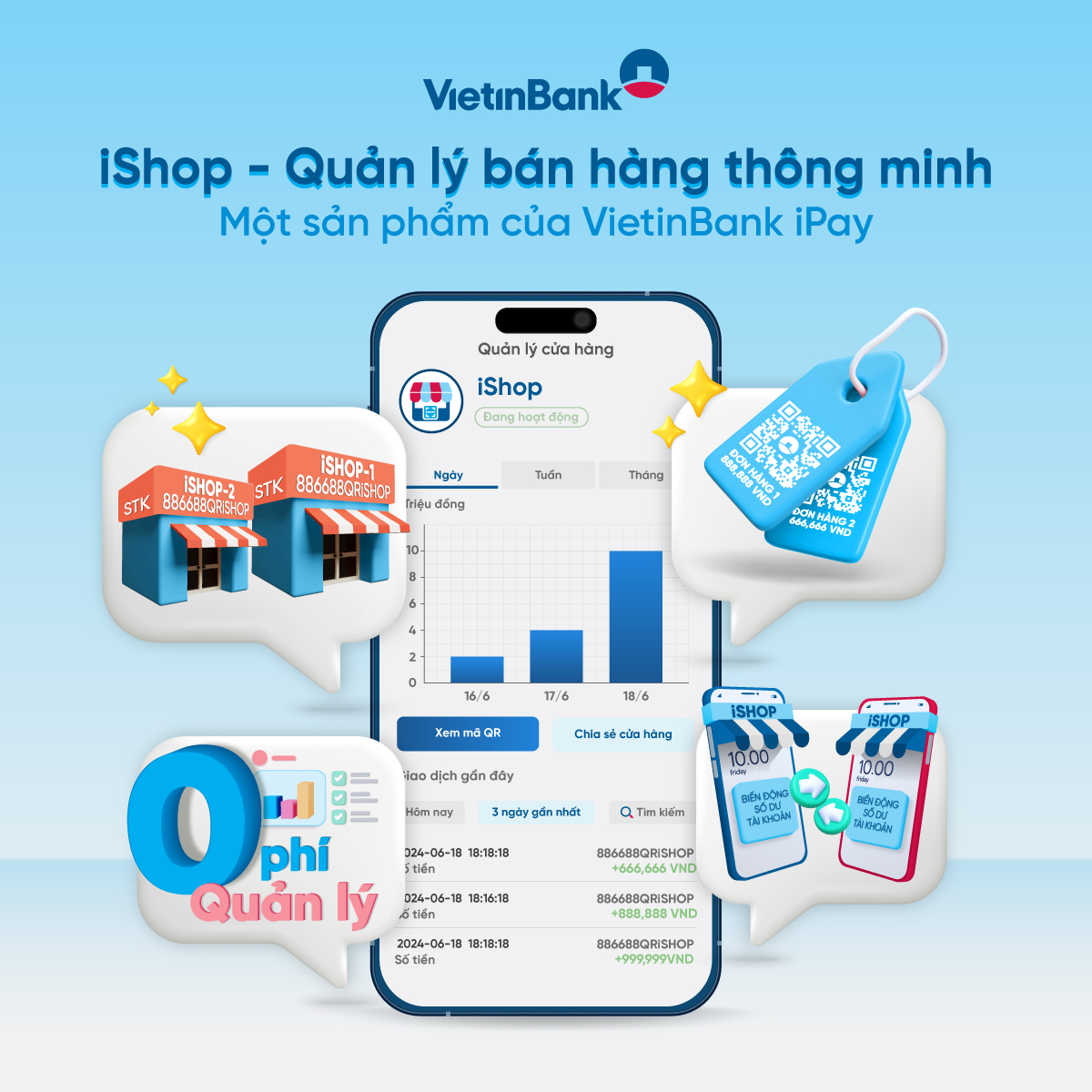Tính năng iShop trên VietinBank iPay Mobile giúp chủ cửa hàng kinh doanh thuận tiện